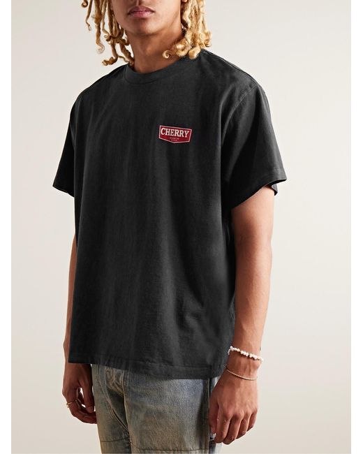 CHERRY LA Black Cobra Garment-Dyed Printed Cotton-Jersey T-Shirt for men