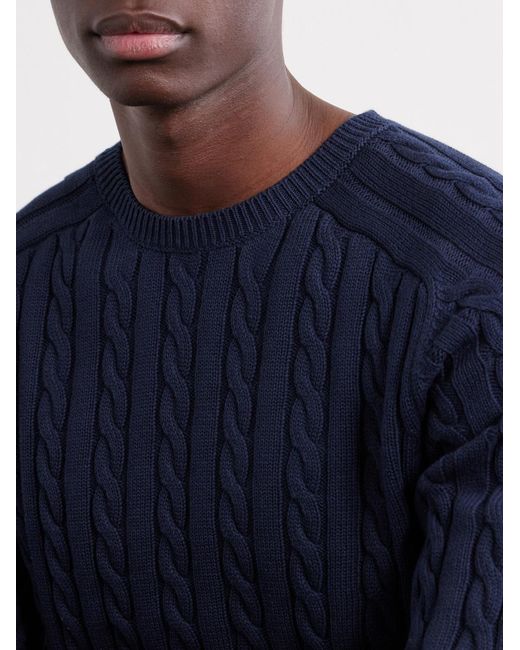 Beams Plus Blue Cable-Knit Cotton Sweater for men