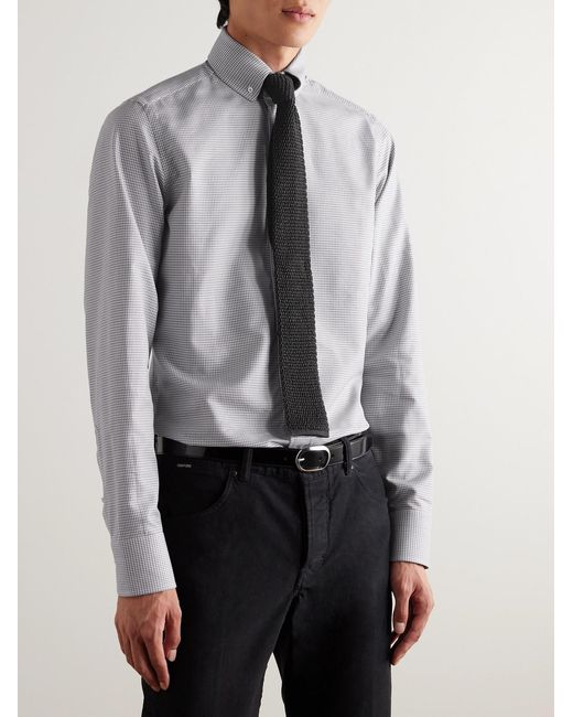 Tom Ford Gray Slim-Fit Button-Down Collar Puppytooth Cotton And Lyocell-Blend Shirt for men