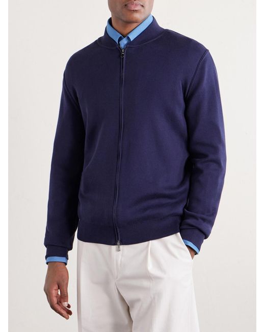 Thom Sweeney Blue Zip-Up Cotton Sweater for men