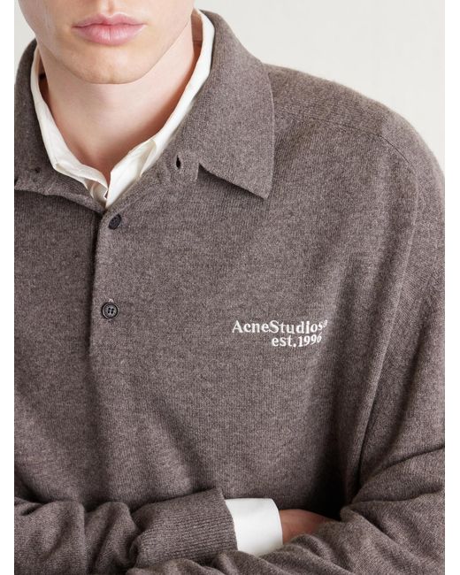 Acne Gray Oversized Logo-Embroidered Wool And Yak-Blend Polo Sweater for men