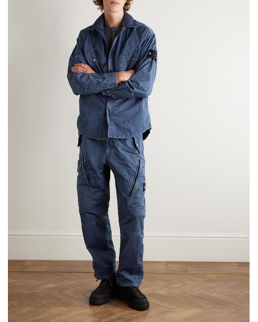 Stone Island Blue Hollow Denim Research Logo-Appliquéd Shell Overshirt for men