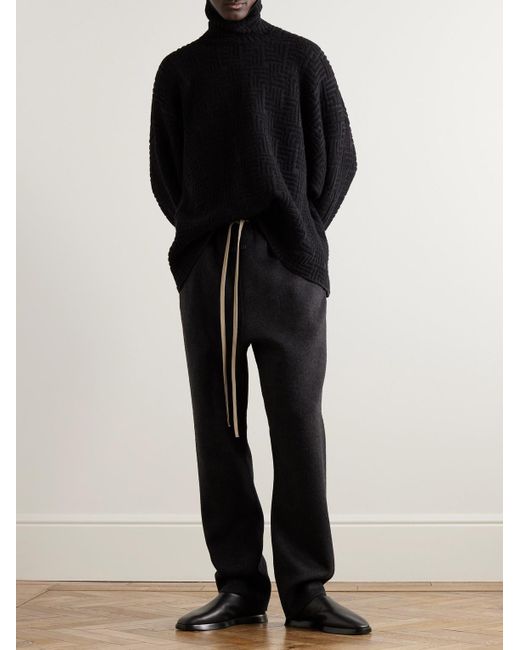 Pantaloni a gamba dritta in misto lana vergine e cashmere con coulisse Forum di Fear Of God in Black da Uomo