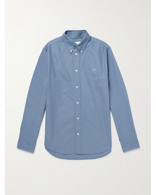 Colby 5910 Button-Down Collar Logo-Embroidered Organic Cotton Shirt di NN07 in Blue da Uomo