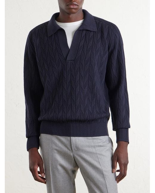 Canali Blue Textured Wool Polo Sweater for men