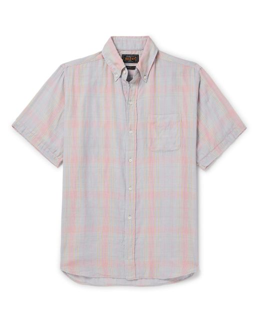 Beams Plus White Button-down Collar Checked Cotton-gauze Shirt for men