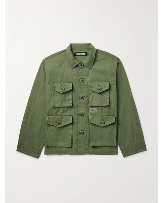 Neighborhood Green Bdu Logo-Appliquéd Cotton Overshirt for men