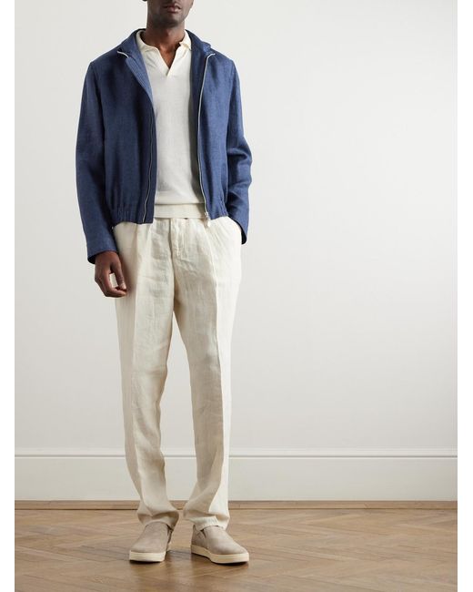 Brunello Cucinelli Blue Linen, Wool And Silk-Blend Bomber Jacket for men
