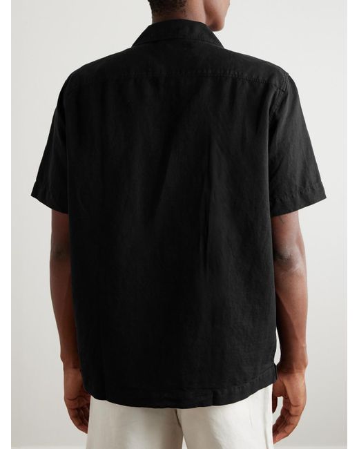 Mr P. Black Michael 2 Convertible-Collar Cotton And Linen-Blend Twill Shirt for men