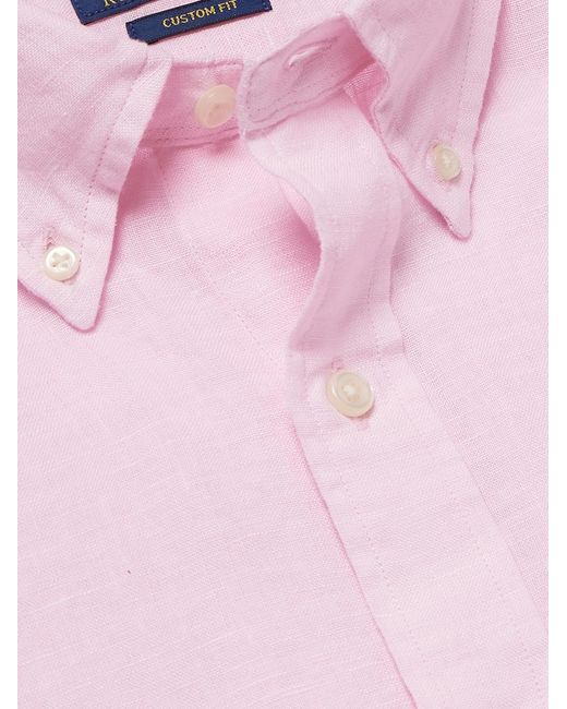 Polo Ralph Lauren Pink Button-Down Collar Logo-Embroidered Linen Shirt for men