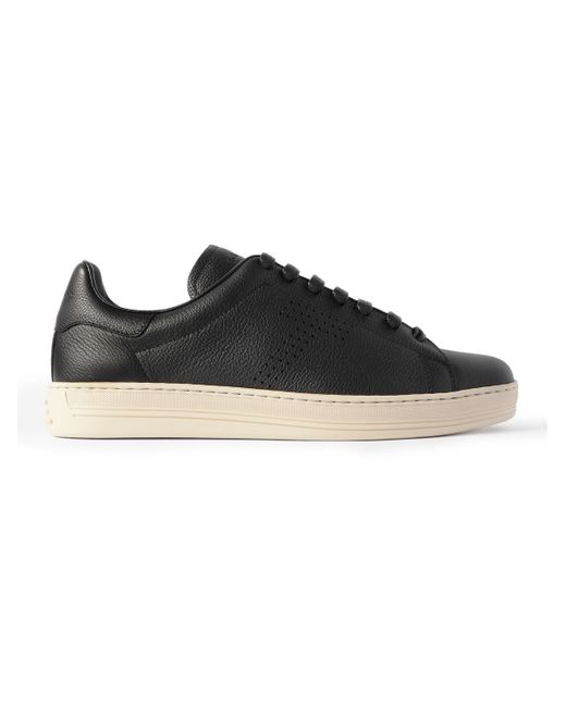 Tom Ford Black Warwick Perforated Full-Grain Leather Sneakers for men