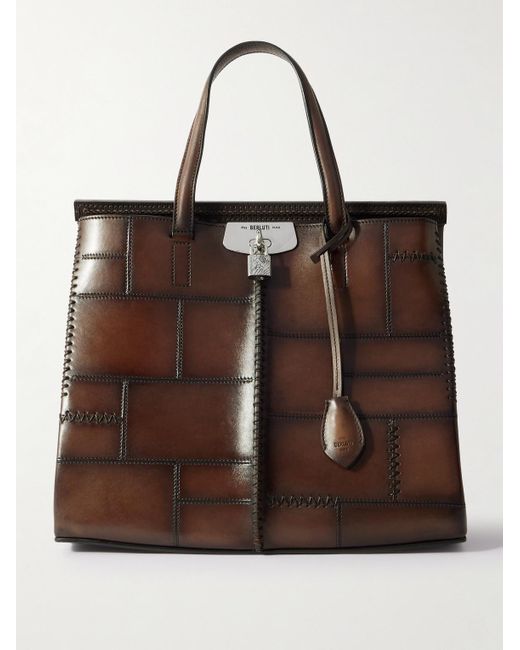 Berluti Brown Luti 38 Patchwork Venezia Mosaico Leather Tote Bag for men