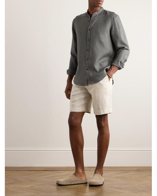 Club Monaco Gray Grandad-collar Linen Shirt for men