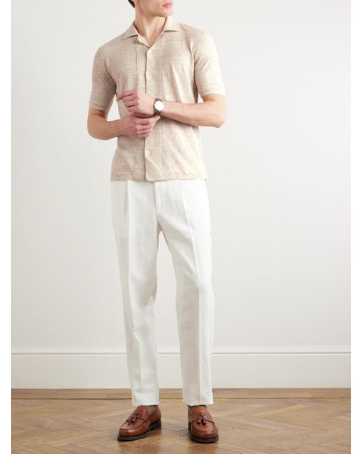 Brunello Cucinelli Natural Camp-collar Slub Linen And Cotton-blend Shirt for men