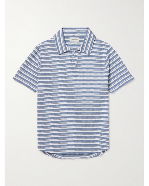 Oliver Spencer Blue Austell Striped Knitted Polo Shirt for men