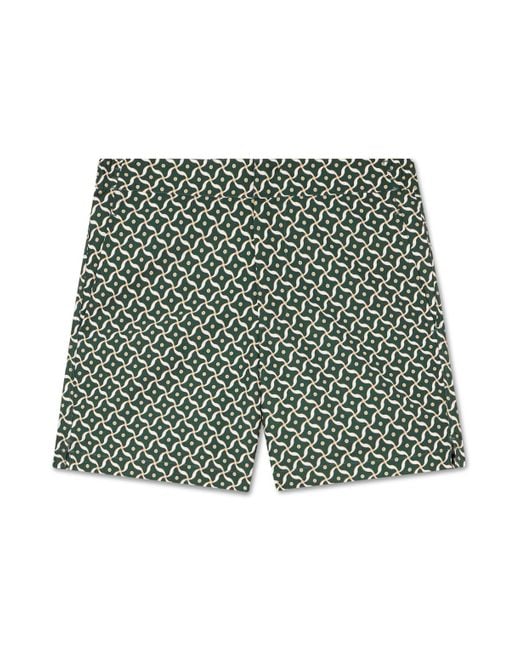 Frescobol Carioca Green Porto Straight-Leg Mid-Length Printed Recycled Swim Shorts for men