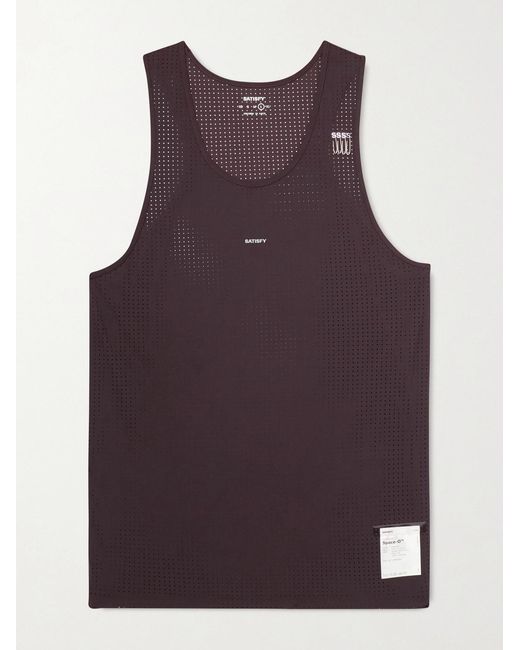 Satisfy Brown Embellished Logo-Appliquéd Space-O Mesh Tank Top for men