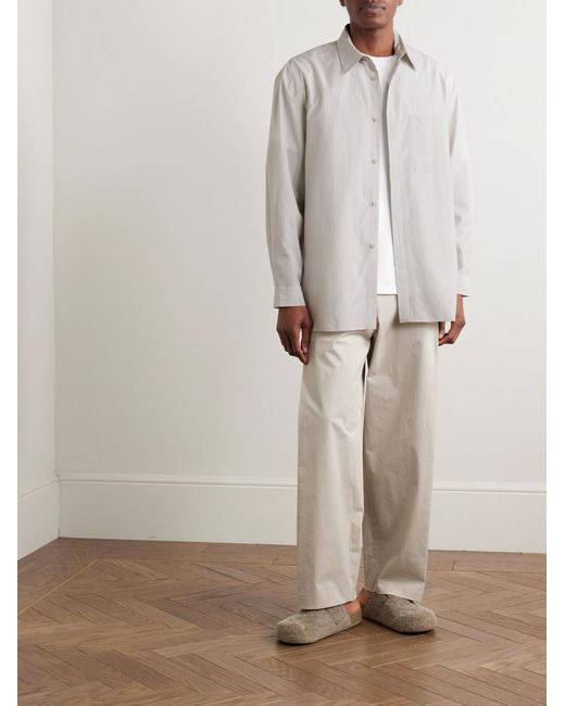Amomento Natural Straight-Leg Pleated Cotton-Blend Poplin Trousers for men