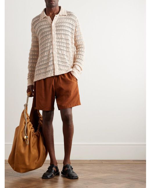 Séfr Natural Yasu Cutaway-collar Crocheted Cotton Shirt for men