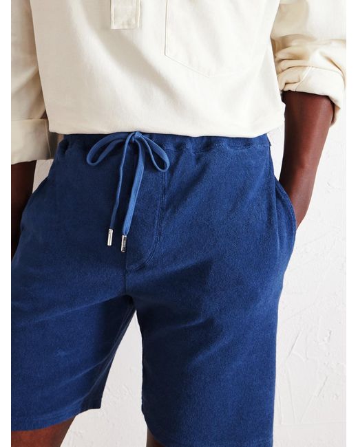 Fedeli Blue Slim-Fit Cotton-Terry Drawstring Shorts for men