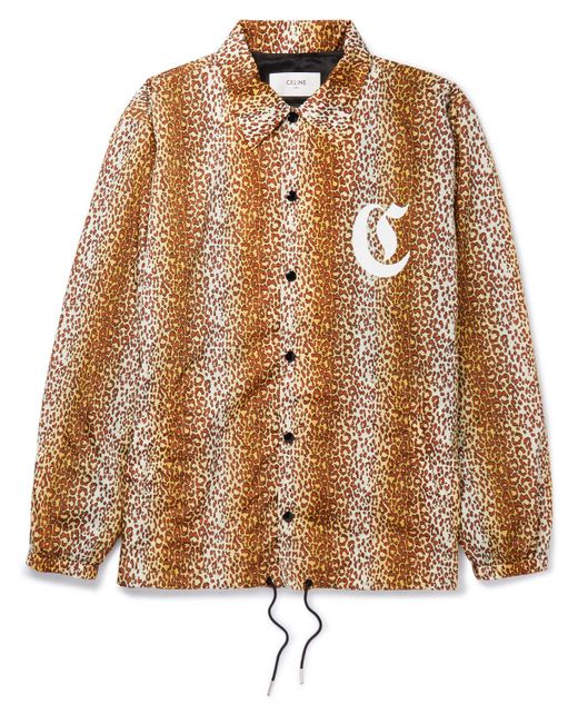 CELINE HOMME Logo-print Leopard-print Shell Coach Jacket in Brown for ...