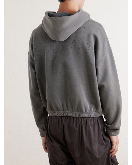 Satisfy Gray Logo-Print Distressed Cotton-Jersey Hoodie for men