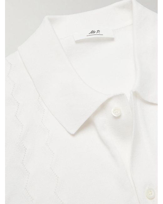 Mr P. White Slim-Fit Pointelle-Knit Organic Cotton Shirt for men