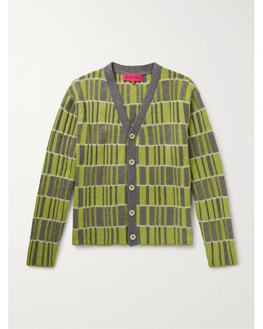 The Elder Statesman Green Intarsia-Knit Cashmere Cardigan for men