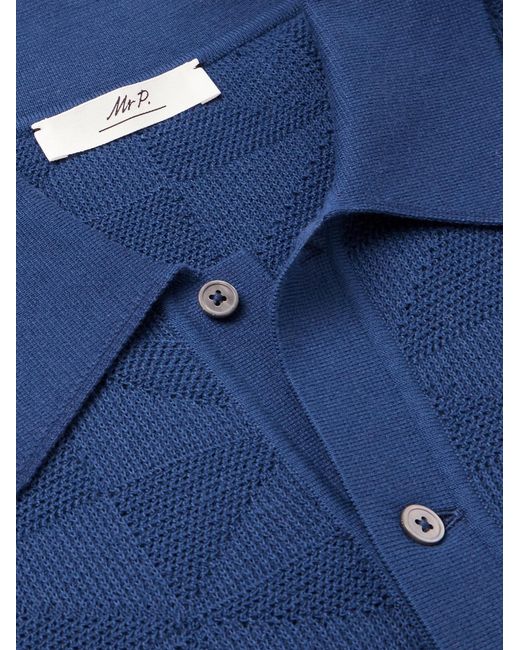 Mr P. Blue Jacquard-Knit Cotton Polo Shirt for men