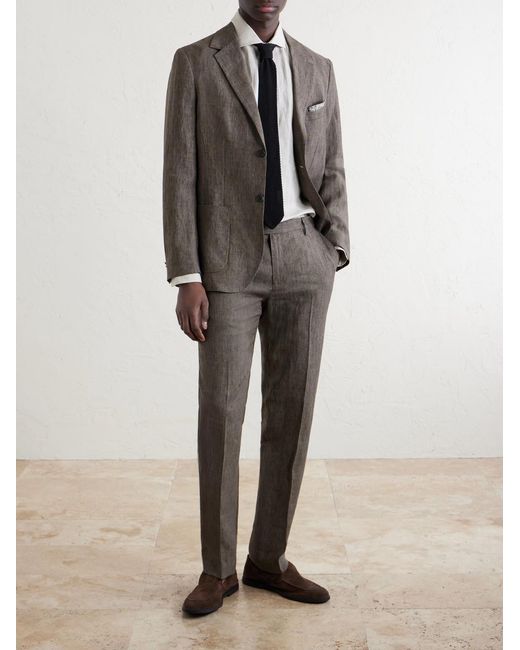 Sunspel Gray Straight-Leg Pleated Linen Suit Trousers for men
