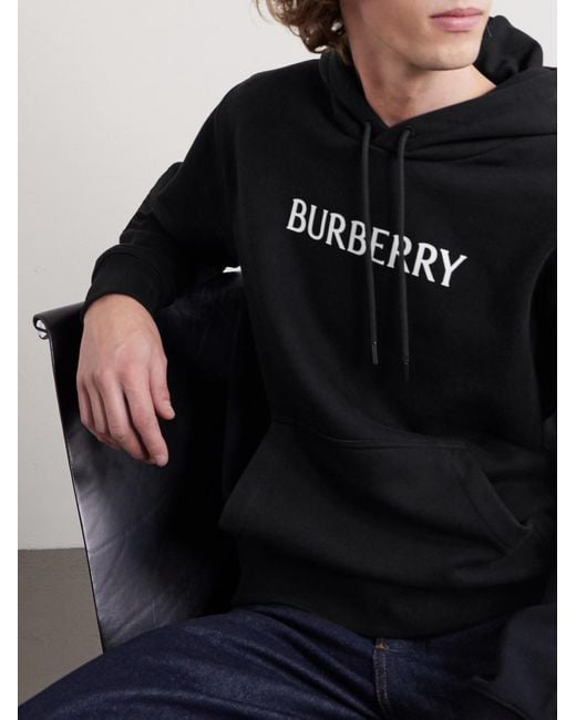 Burberry Black Logo-print Cotton-jersey Hoodie for men