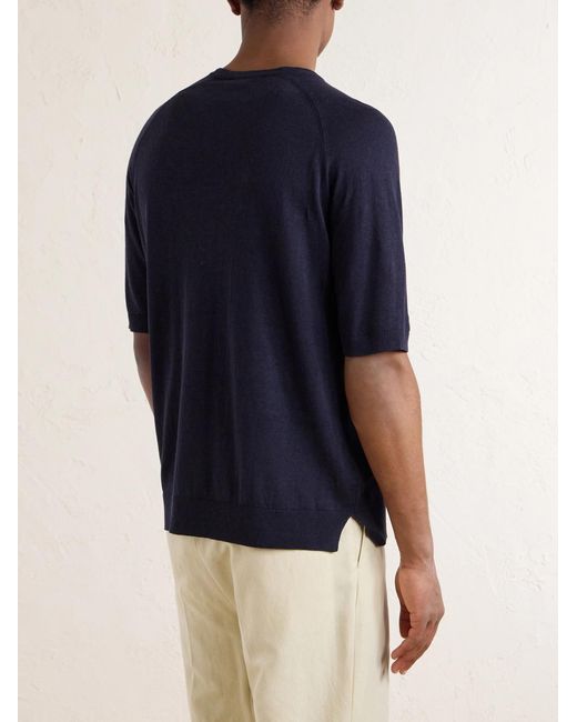 Piacenza 1733 Blue Silk And Linen-Blend T-Shirt for men