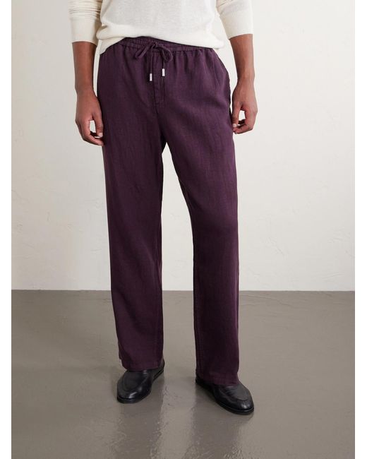 Mr P. Purple Edward Straight-Leg Garment-Dyed Linen Drawstring Trousers for men