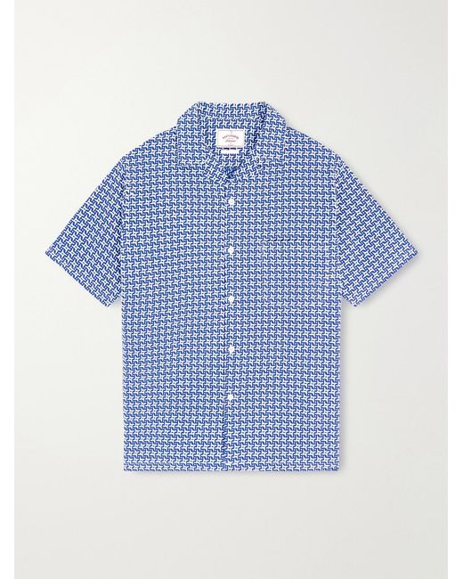 Portuguese Flannel Blue Soul Convertible-Collar Printed Cotton Shirt for men