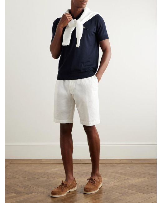 Brunello Cucinelli Blue Slim-fit Logo-embroidered Silk And Cotton-blend Polo Shirt for men