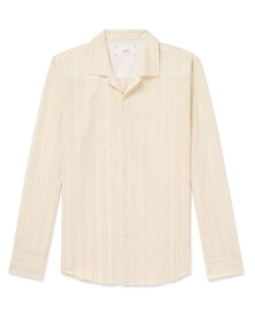 Mr P. White Camp-collar Embroidered Striped Cotton And Linen-blend Shirt for men