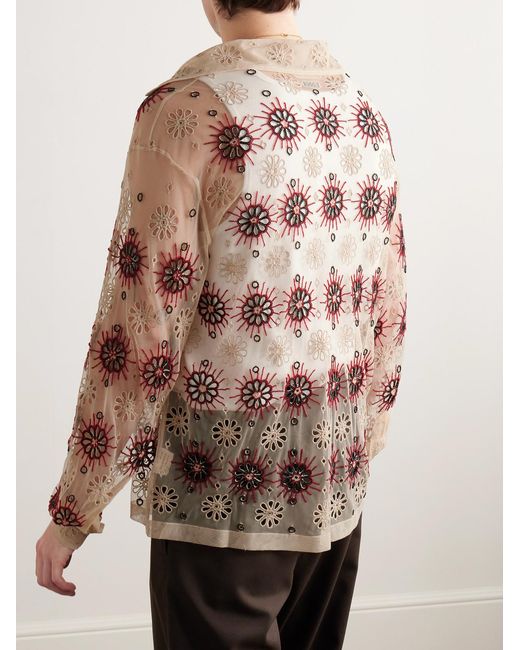 Bode Natural Solarium Bead-Embellished Broderie Anglaise Tulle Shirt for men