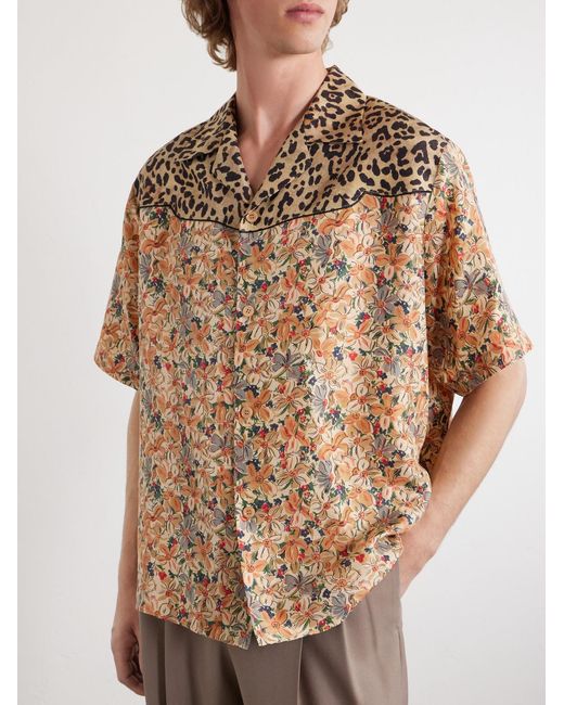 Valentino Garavani Natural Camp-Collar Printed Silk-Satin Shirt for men
