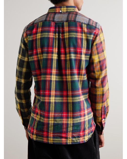Beams Plus Yellow Patchwork Checked Cotton-Flannel Shirt for men