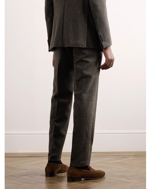 De Petrillo Gray Straight-leg Pleated Wool-blend Flannel Suit Trousers for men