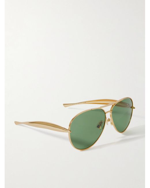 Bottega Veneta Green Sardine Aviator-style Gold-tone Sunglasses for men