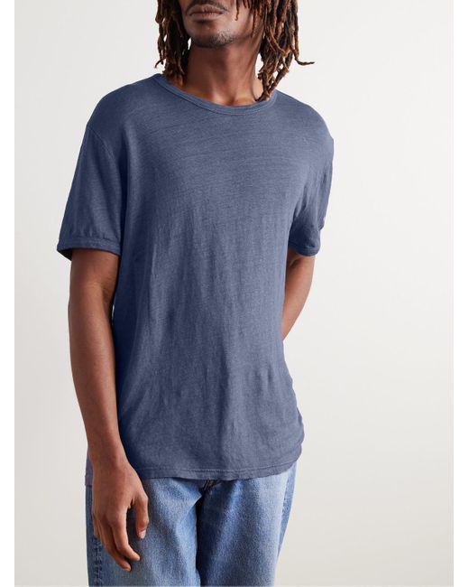 Officine Generale Blue Garment-dyed Linen-blend T-shirt for men