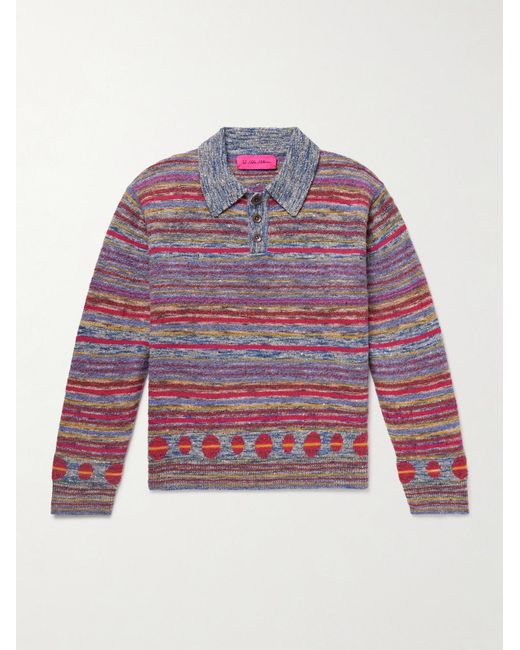The Elder Statesman Red Explorer Striped Cashmere-Blend Polo Sweater for men