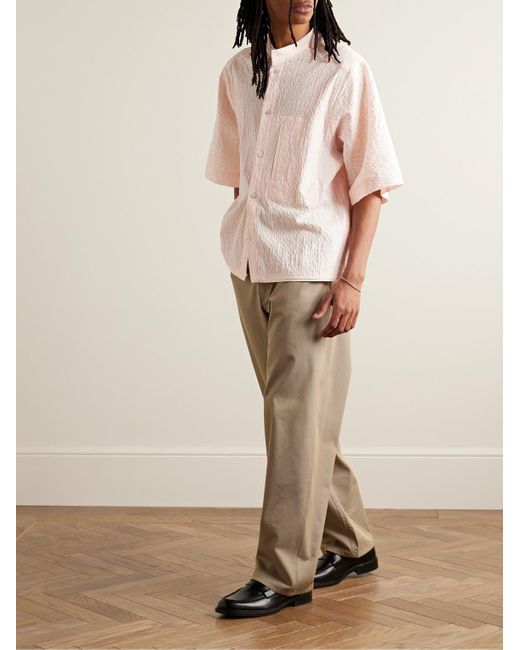 LE17SEPTEMBRE Hemd aus Seersucker aus einer perforierten Baumwollmischung mit Stehkragen in Pink für Herren