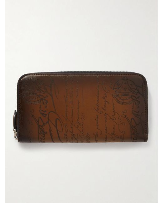 Berluti Brown Itauba Scritto Venezia Leather Travel Wallet for men