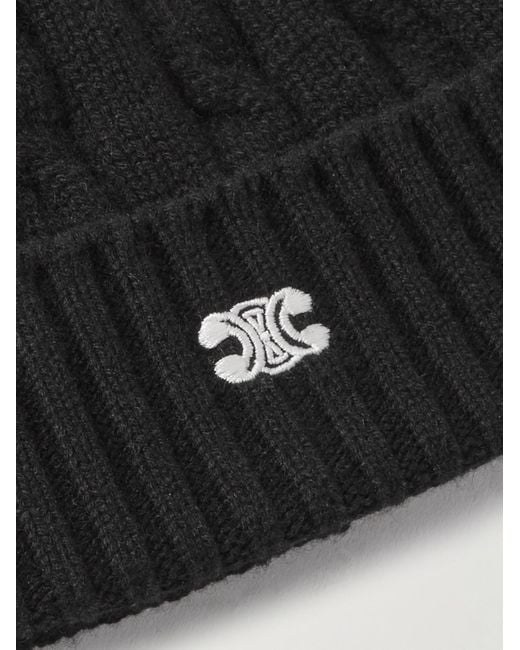 Céline Beanie aus Kaschmir in Zopfstrick mit Logostickerei in Black für Herren