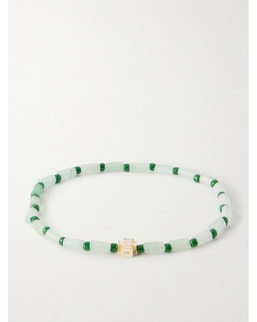 Luis Morais Green 14-Karat Aventurine Beaded Bracelet for men