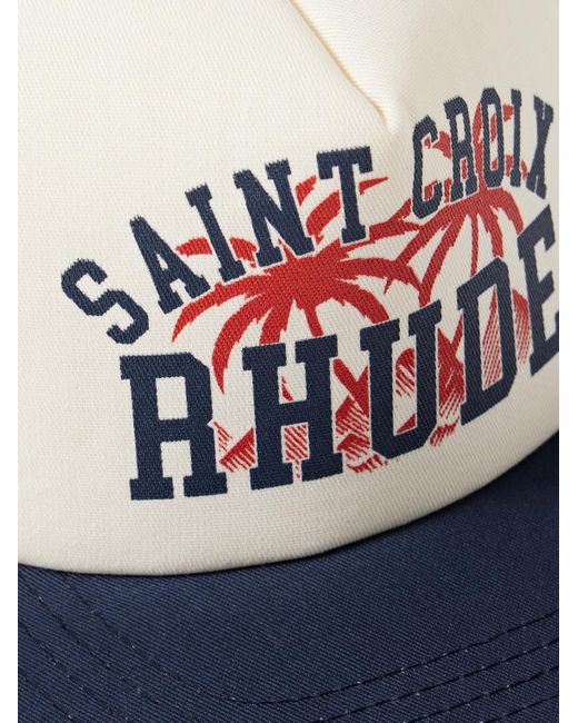 Rhude Blue Saint Croix Logo-print Embroidered Canvas And Mesh Trucker Cap