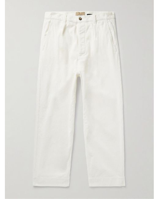 Pantaloni a gamba larga in velluto a coste di misto cotone con pinces di Federico Curradi in White da Uomo
