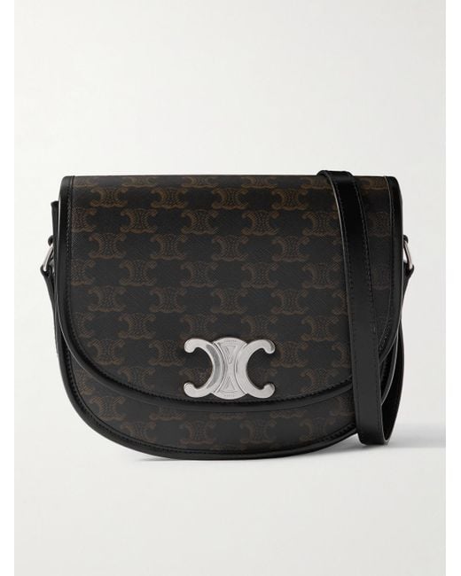 Céline Besace Triomphe mittelgroße Umhängetasche aus beschichtetem Canvas mit Logoprint und Lederbesatz in Black für Herren